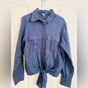 Chic Blue Tie-Front Shirt